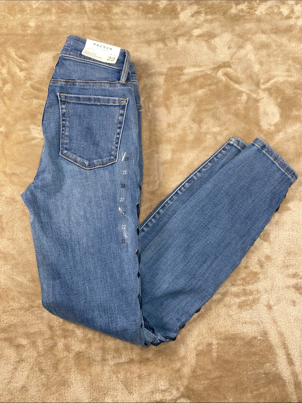 NWT PacSun Medium Blue lace up Side Skinny Jeans size 22